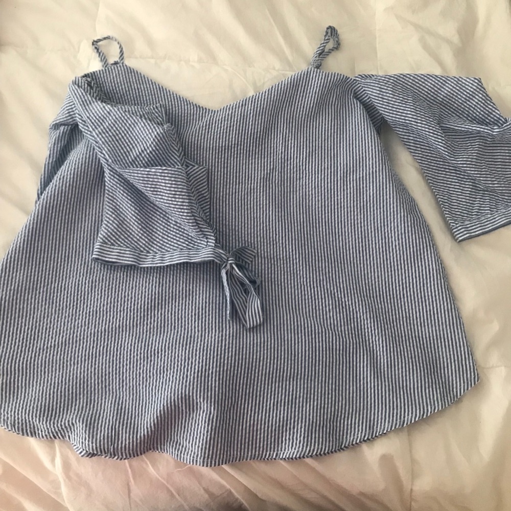 Off the shoulder seersucker blouse
